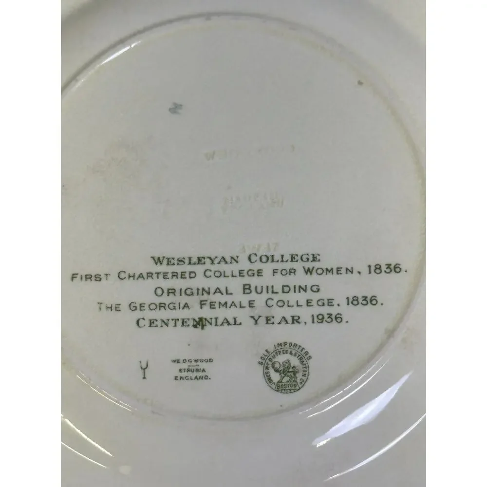 Wedgwood England Commemorative 1936 Centennial Plate Wesleyan College for Women